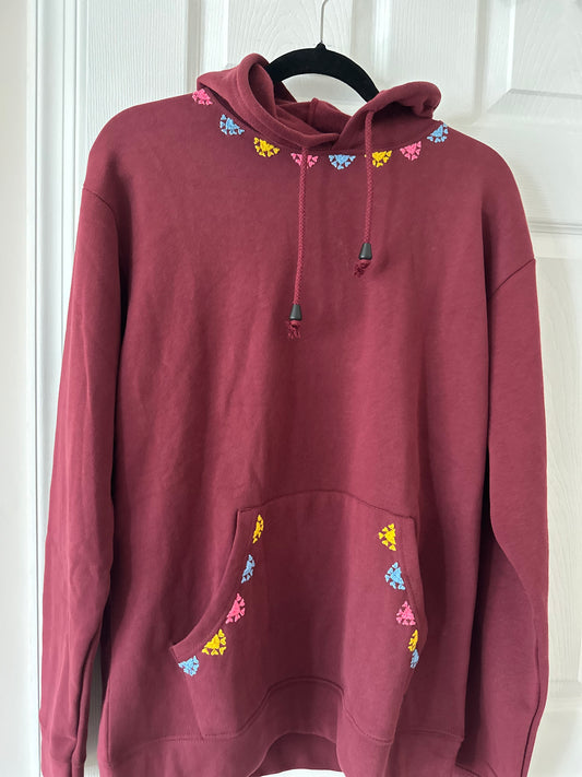 Maroon hand embroidered hoodie