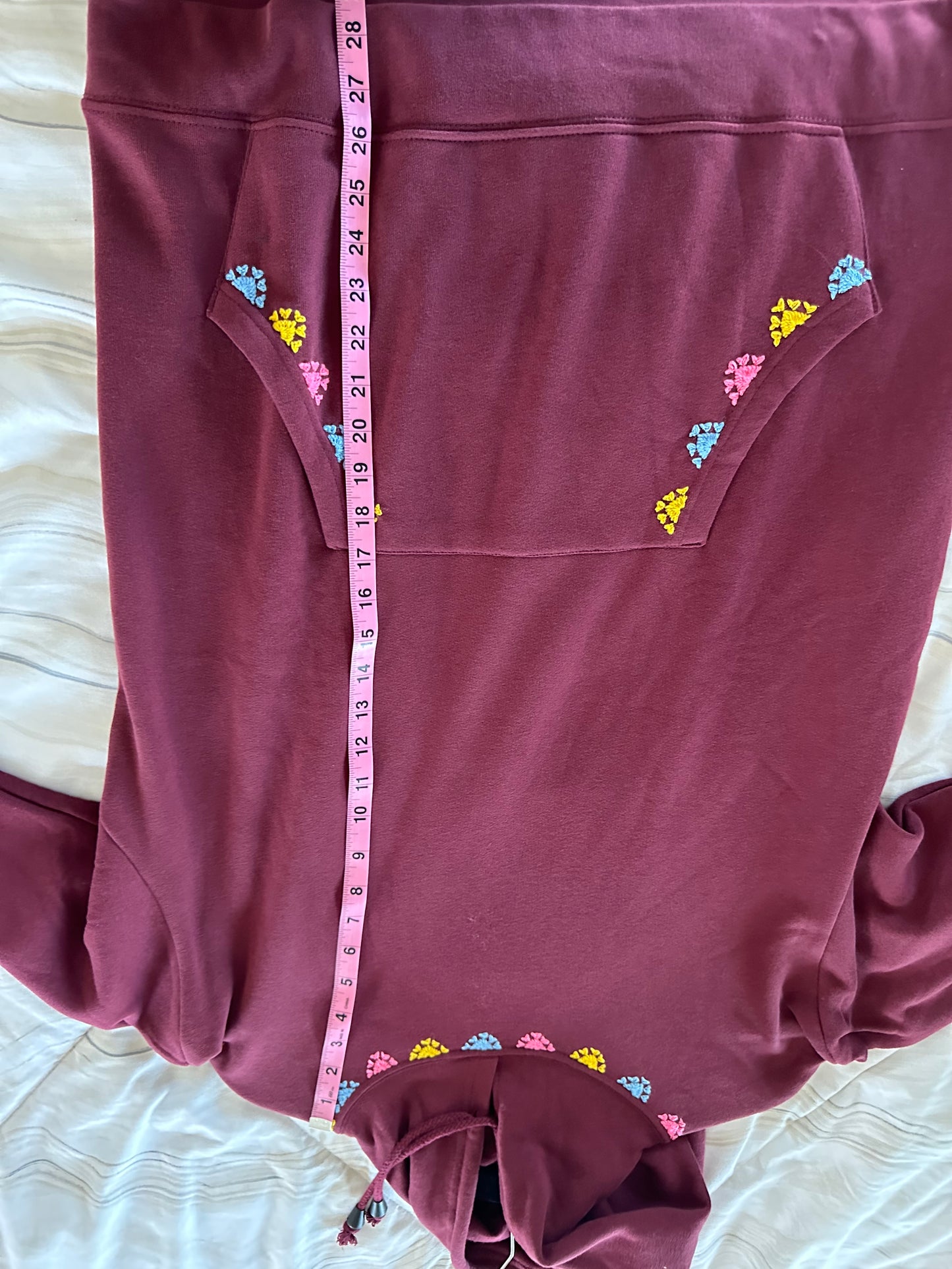 Maroon hand embroidered hoodie