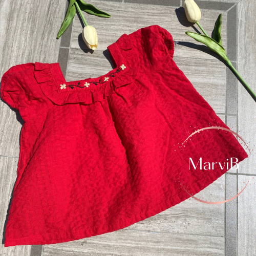 Blood red baby girl flower smock top