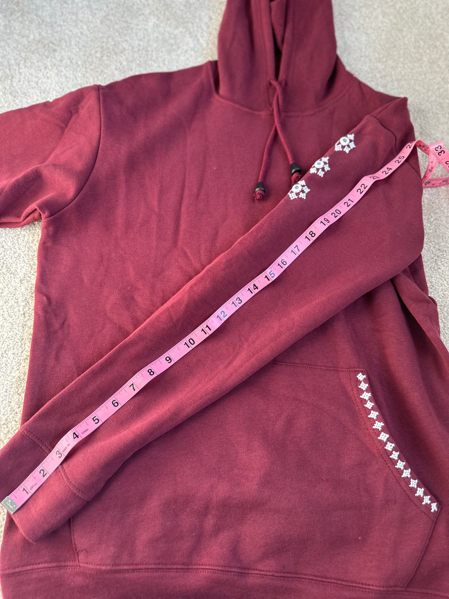 Maroon with white hand embroidery hoodie