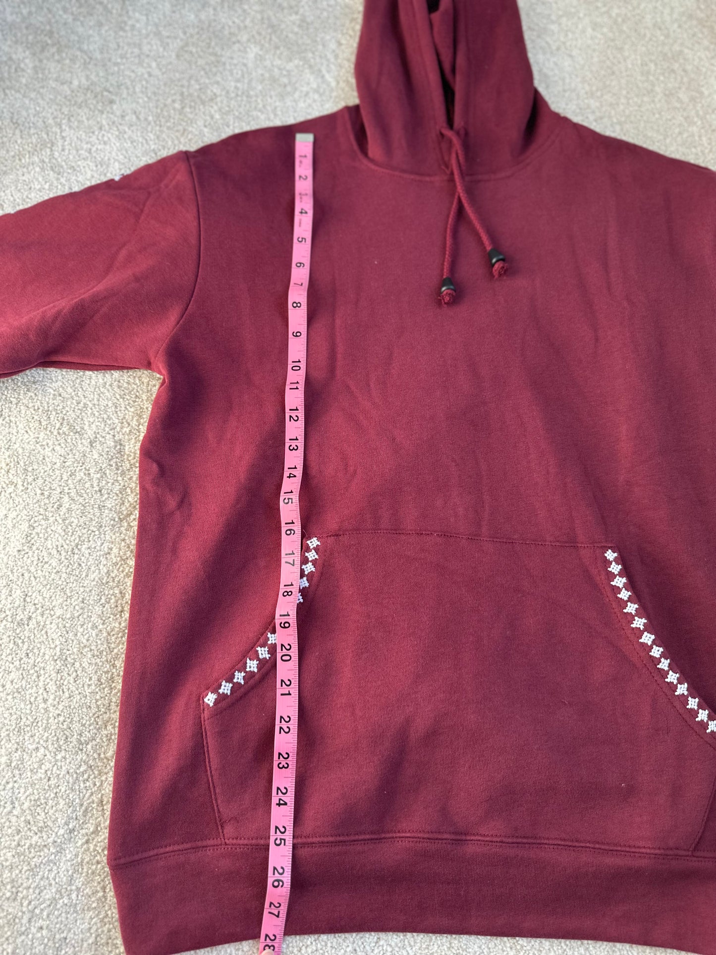 Maroon with white hand embroidery hoodie